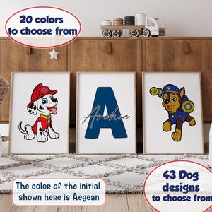 Juego de 3 impresiones artísticas de pared con temática de perros personalizadas, decoración para habitación infantil de niño, pósteres digitales con diseño de pata, nombre personalizado, decoración para niño o niña