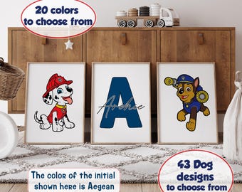 Custom Dogs Themed Wall Art Prints Set of 3 Nursery Boys Room Decor Paw Digital Posters Print Personalized Name Toddler Boy / Girls Decor
