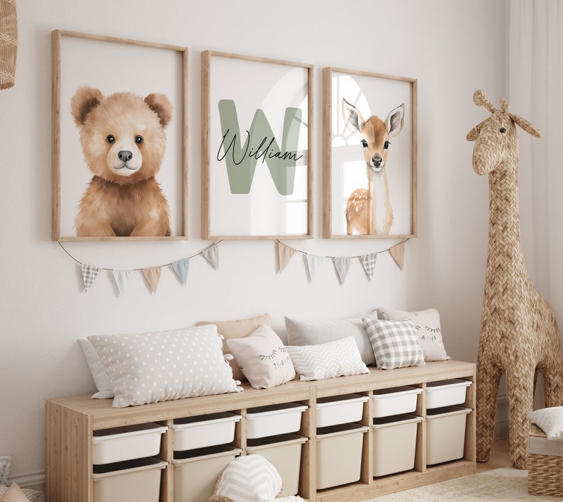 Wall Art Set of 3 Custom Woodland Animal Nursery Prints Forest Animals ...