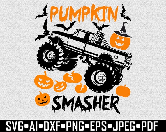 Pumpkin Smasher SVG, Boy Halloween Shirt Design, Pumpkin Monster Truck Boy Halloween Svg Trucks Pumpkin DXF Cut File Cricut Dxf, Eps, Png