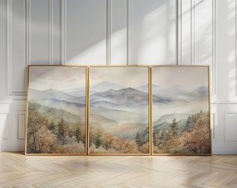 Set of 3 Piece Wall Art Prints Mountain Autumn Forest Watercolor Landscape Wall Decor Print Abstract Nature Nursery Wall Set Modern Decor