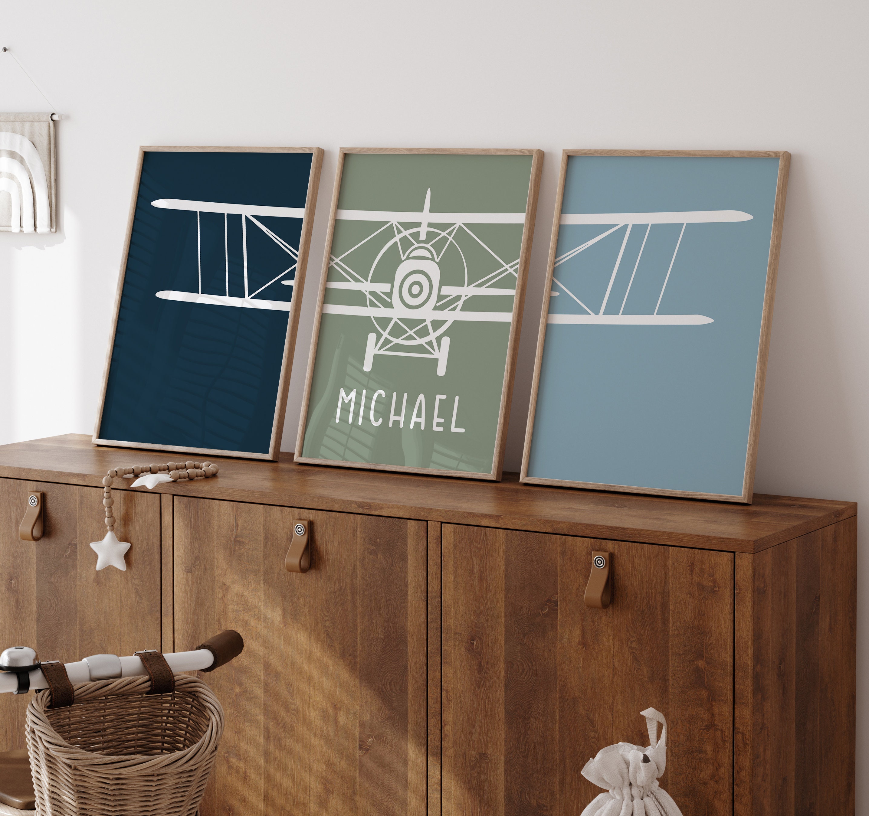 Custom Set of 3 Biplane Wall Art Prints Airplane Nursery Toddler Boy ...