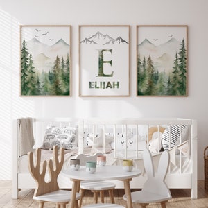 Mountain Nursery Wall Art Set of 3 Custom Forest Prints Watercolor ...