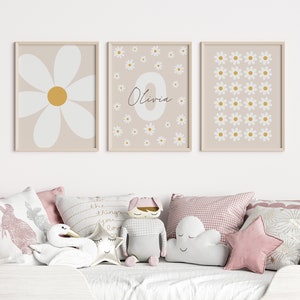 Daisy Wall Art Prints Set of 3 Custom Nursery Girl Room Decor Personalized Name Sign Flower Prints Floral Printable Wall Art Boho Neutral image 8