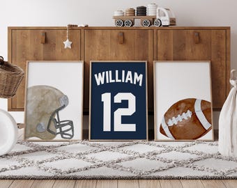 Football Set of 3 Prints Custom Wall Art Boy Room Decor Personalized Name Sign Playroom Print Boys Kids Nursery Wall Decor Printable
