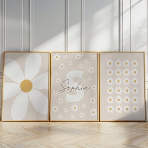 Daisy Wall Art Prints Set of 3 Custom Nursery Girl Room Decor Personalized Name Sign Flower Prints Floral Printable Wall Art Boho Neutral image 5