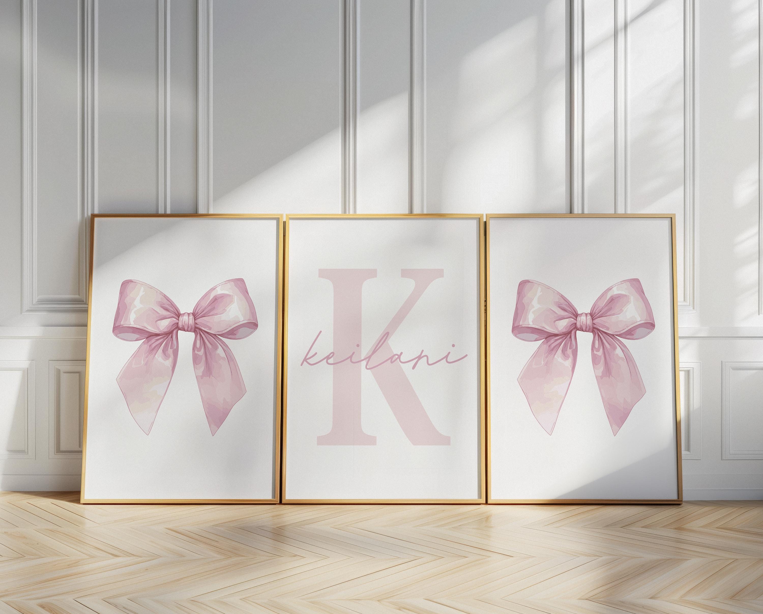Set of 3 Pink Bow Prints Custom Wall Art Nursery Girl Room Decor ...