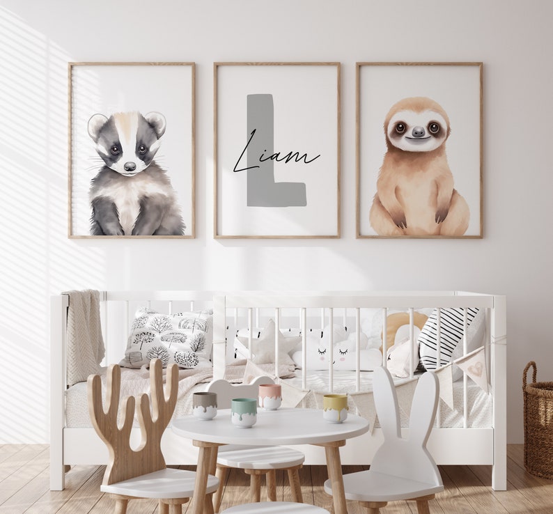 Wall Art Set of 3 Custom Woodland Animal Nursery Prints Forest Animals ...
