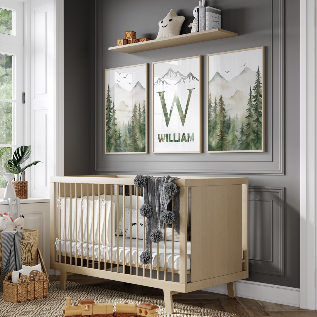 Mountain Nursery Wall Art Set of 3 Custom Forest Prints Watercolor ...