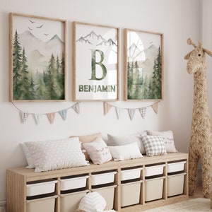 Mountain Nursery Wall Art Set of 3 Custom Forest Prints Watercolor ...