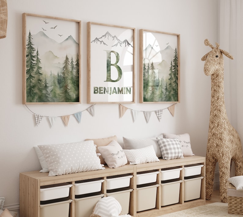 Mountain Nursery Wall Art Set of 3 Custom Forest Prints Watercolor ...