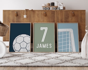 Wall Art Set of 3 Custom Soccer Boy Prints Nursery Boys Room Decor Personalized Name Sign Toddler Boy Print Game Room Wall Art Soccer Jersey