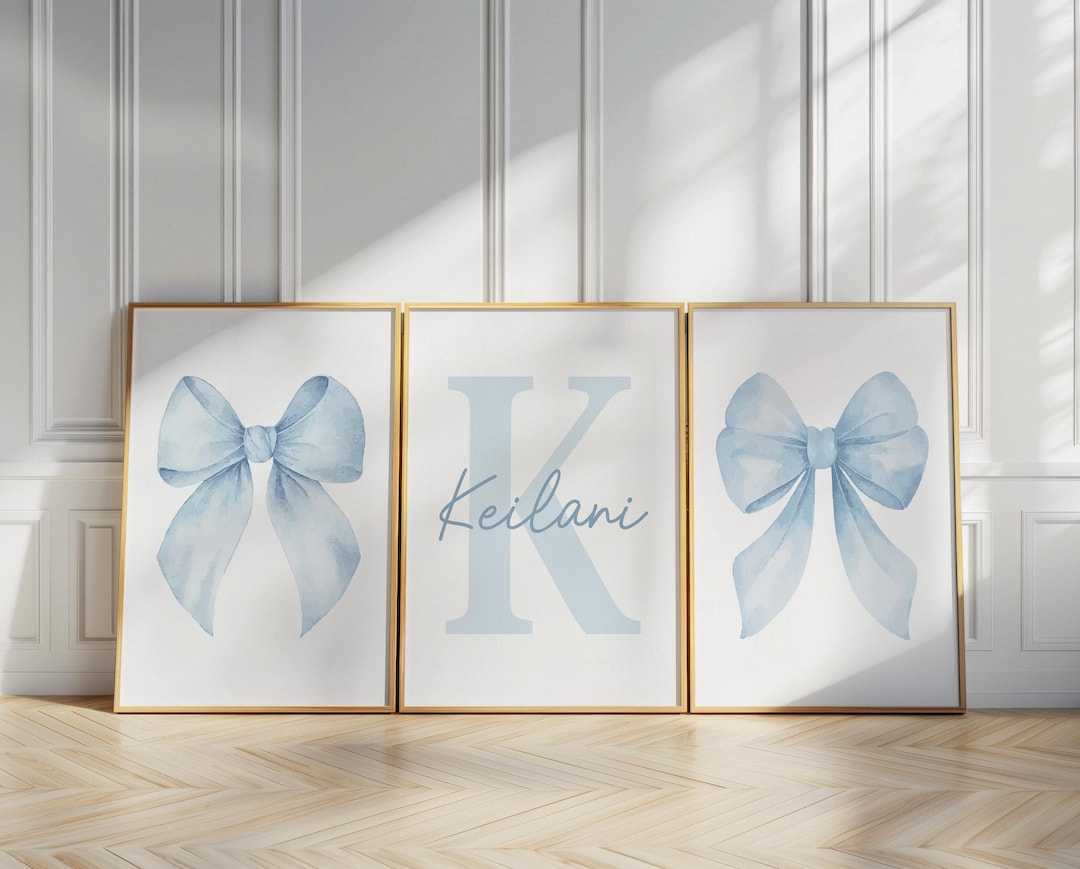 Blue Bow Set of 3 Custom Prints Wall Art Nursery Girl Room Decor ...
