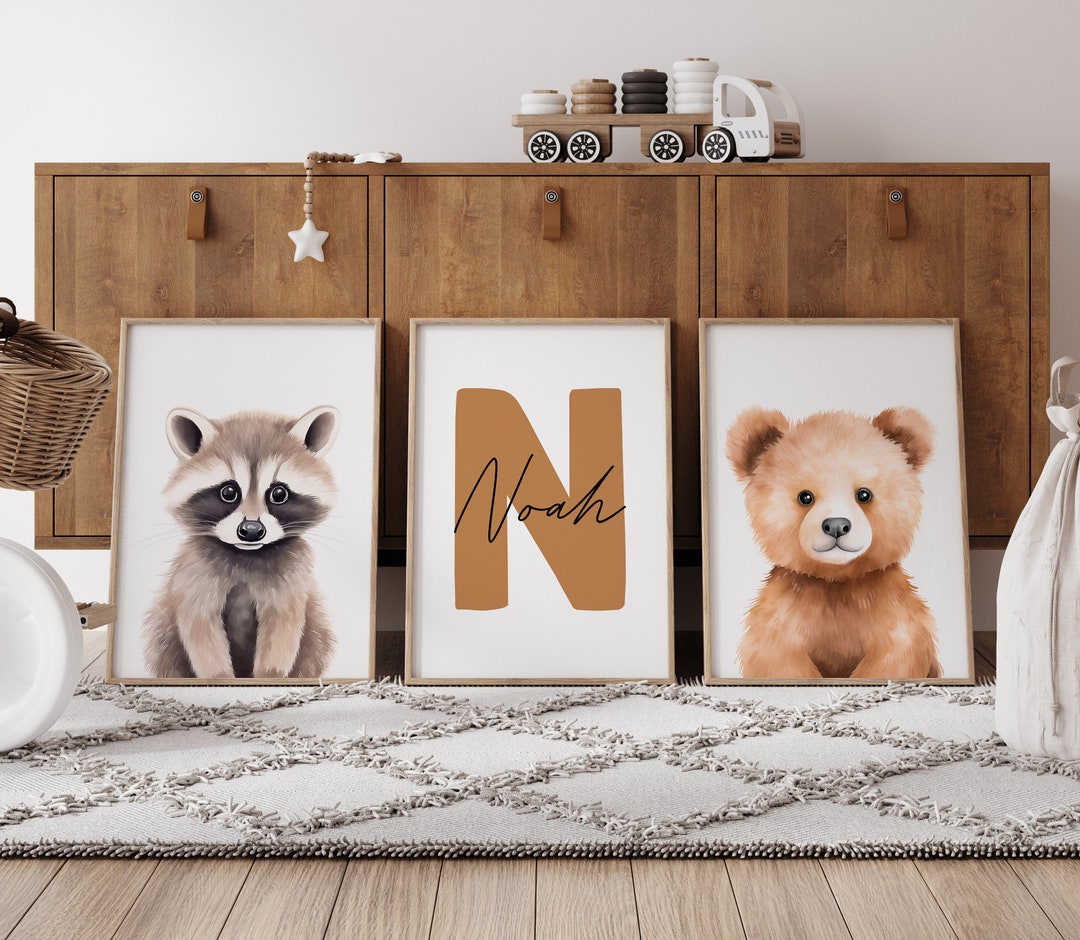Wall Art Set of 3 Custom Woodland Animal Nursery Prints Forest Animals ...
