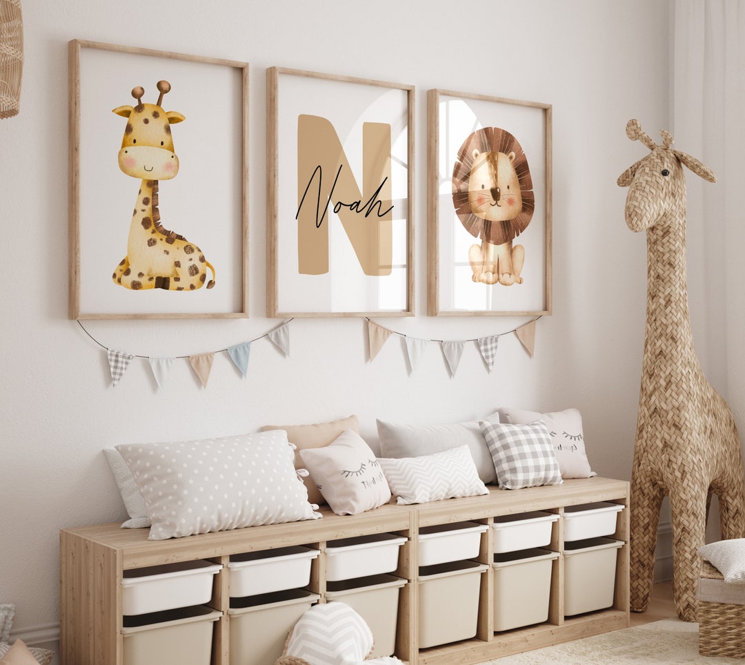 Custom Wall Art Set of 3 Safari Animal Nursery Prints Jungle Nursery ...