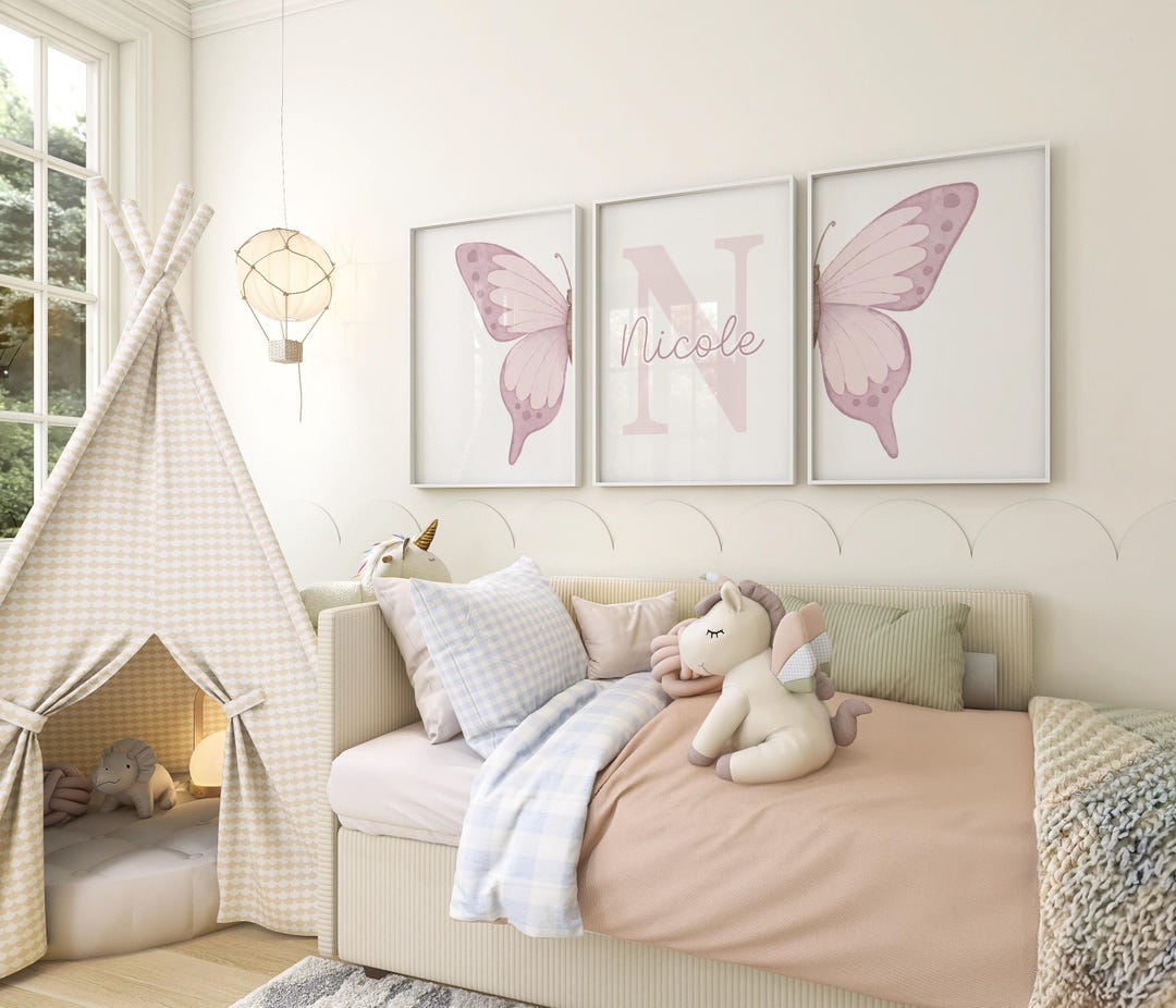 Butterfly Wall Art Set of 3 Custom Prints Nursery Girl Room Decor ...