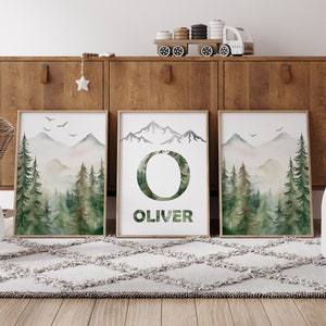 Mountain Nursery Wall Art Set of 3 Custom Forest Prints Watercolor ...