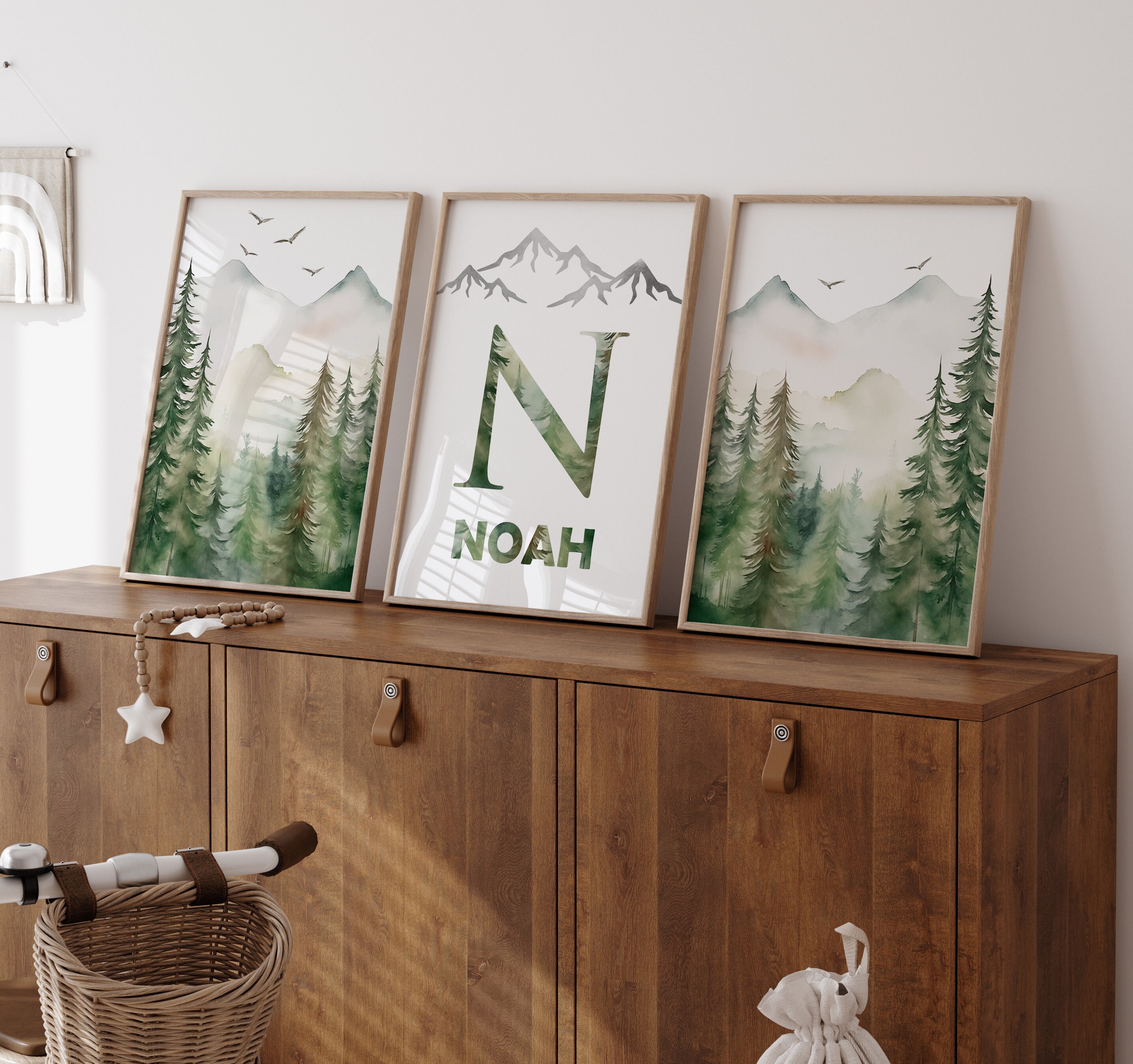 Mountain Nursery Wall Art Set of 3 Custom Forest Prints Watercolor ...