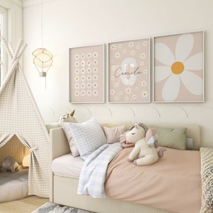 Daisy Wall Art Prints Set of 3 Custom Nursery Girl Room Decor Personalized Name Sign Flower Prints Floral Printable Wall Art Boho Neutral image 4