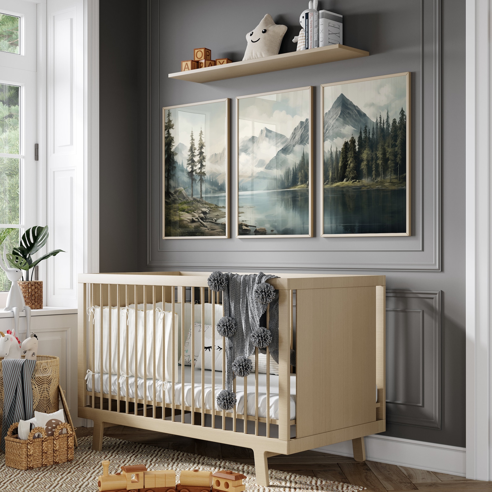 Set of 3 Piece Wall Art Prints Mountain Lake Forest Watercolor Neutral ...