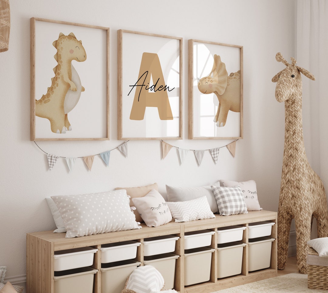 Set of 3 Custom Wall Art Dinosaur Nursery Prints Baby Dino Wall Art Boy ...