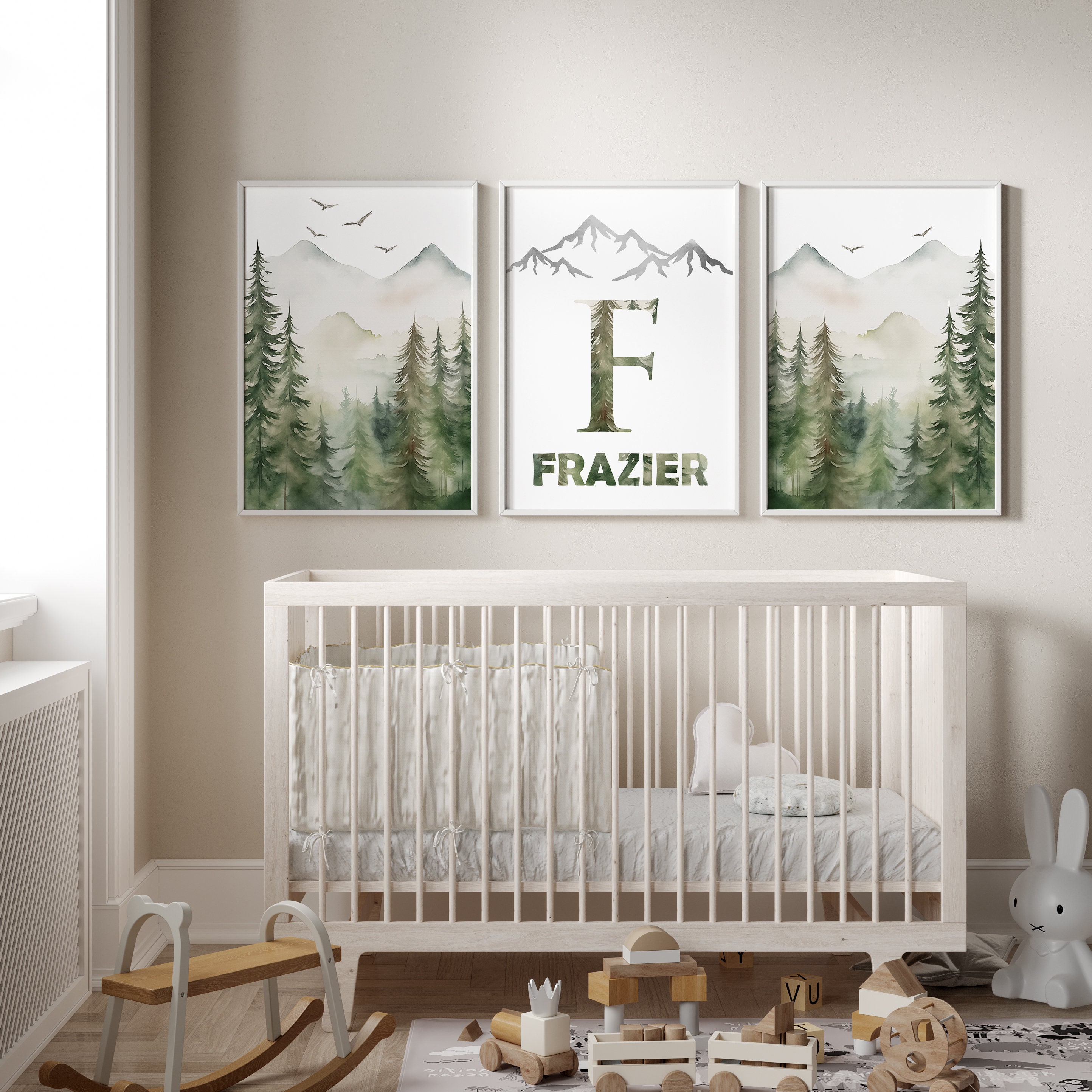Mountain Nursery Wall Art Set of 3 Custom Forest Prints Watercolor ...
