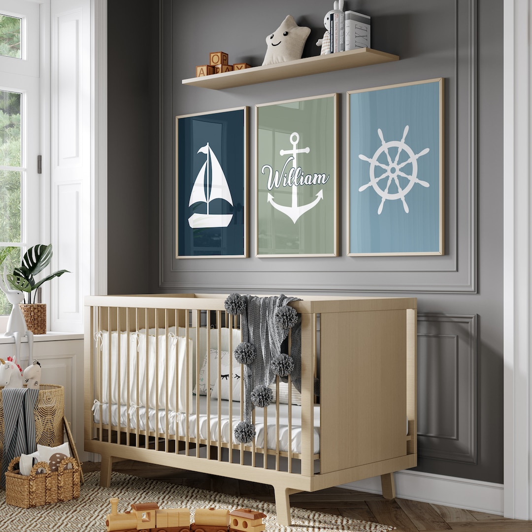Custom Set of 3 Nautical Wall Art Prints Nursery Boy Room Decor ...