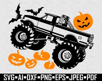 Pumpkin Monster Truck SVG, Boy Halloween Shirt Design, Boys Halloween Svg, Pumpkin Monster Truck DXF Cut File Cricut, Boy Shirt Design PNG