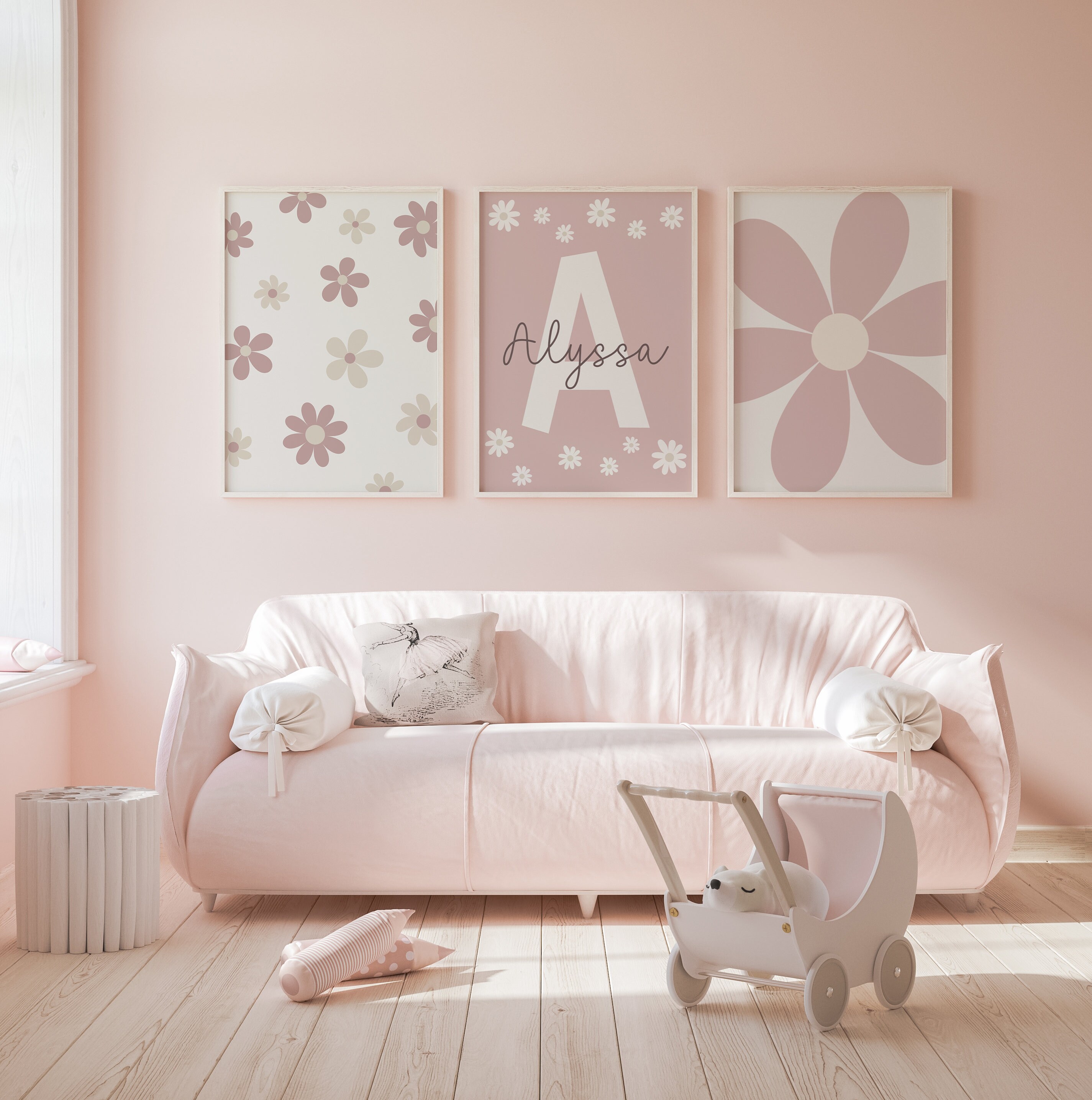 Daisy Wall Art Set of 3 Prints Custom Nursery Girl Room Decor ...