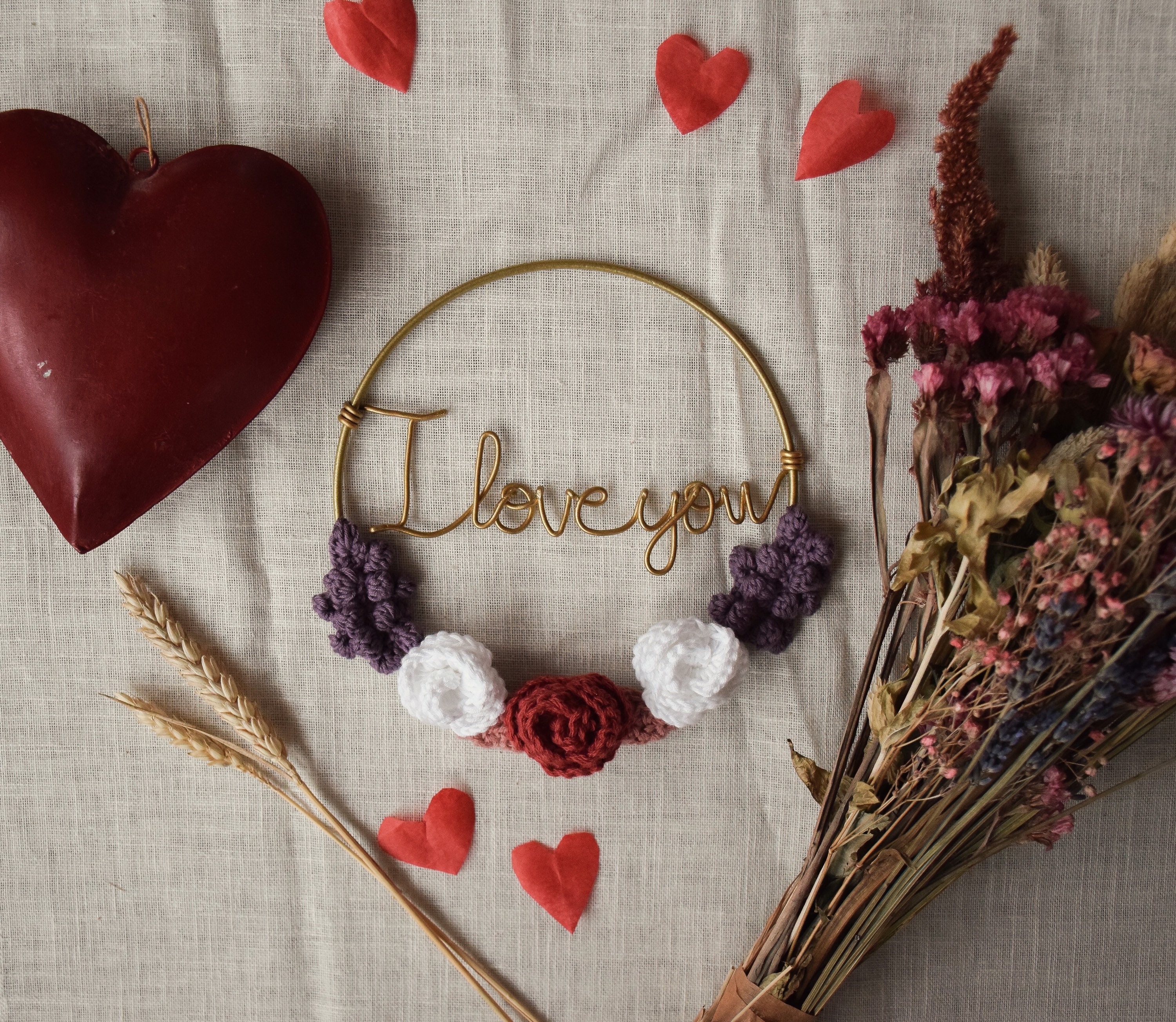 Couronne de Roses et Lilas/Couronne Fleurs Au Crochet Cadeau Saint Valentin