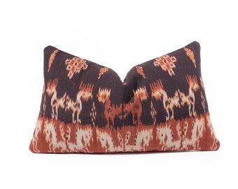 Reddish Brown Ikat Cushion, Natural Dye Sumba Ikat, Ikat Lumbar Pillow Cover 12"x20"