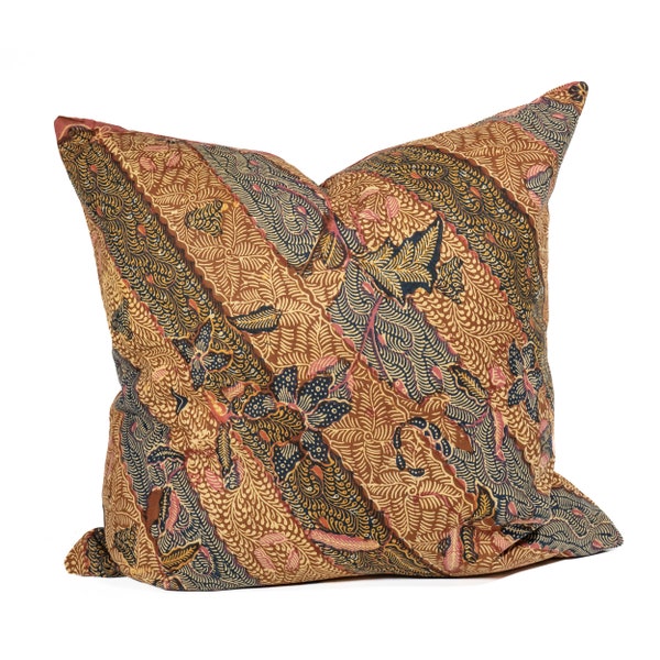 Authentic Indonesian Batik Pillow Cover, Vintage Batik Lasem , Floral Double Sided Batik Pillow