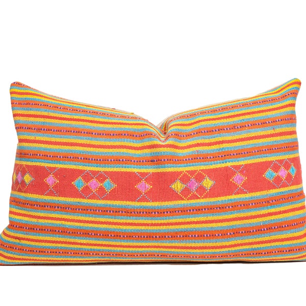 Reserved - Coral Striped Indonesia Ikat Lumbar Pillow Cover 12x20