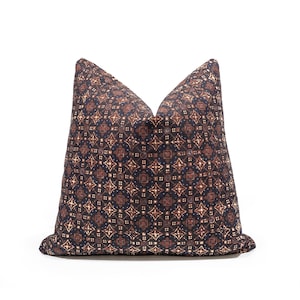 Vintage Javanese Batik Nitik kuddfodral, mörkbrun marinblå & svart, indonesisk batikkudde