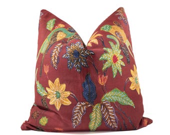 Vintage Floral Batik Pillow Cover: Hand-Drawn Indonesian Cushion (20"x20")