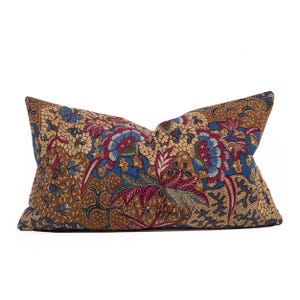 Vintage Hand-Drawn Batik Pillow Cover – Floral Pattern, Pekalongan Batik Cushion 14&quot;x24&quot;