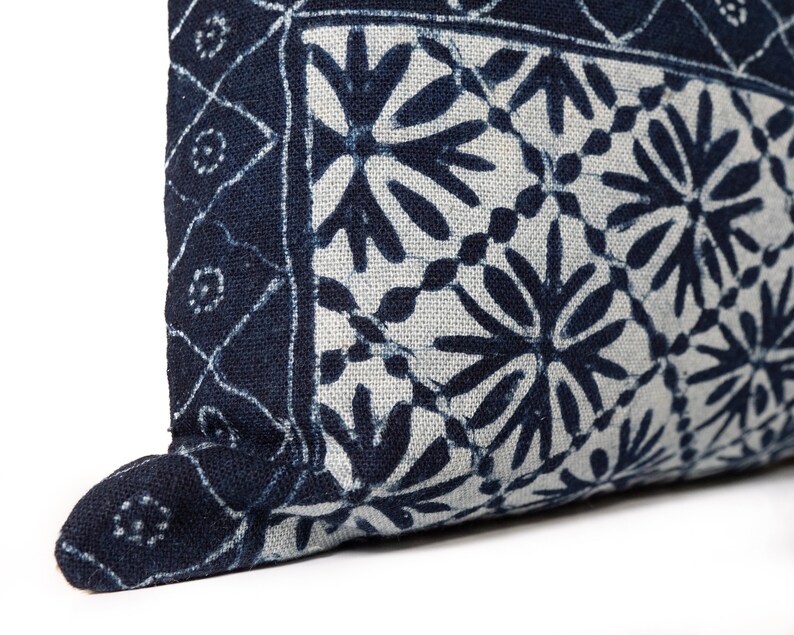 Hand Drawn Pure Indigo Batik Lumbar Pillow Cover 12x20 Etsy