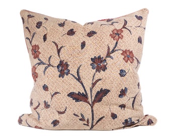 Reddish Brown Floral Vintage Batik Pillow Case,  Hand-drawn Indonesian Batik, Pillow with Piping