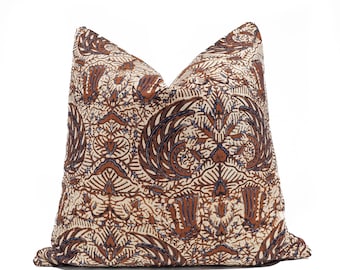 Vintage Indonesian Batik Pillow Cover 20"x20" – Hand-Drawn Javanese Traditional Textile, Ethnic Cushion