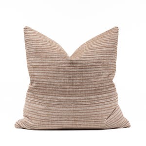 Housse de coussin à rayures neutres - Coussin rustique texturé brun fauve et blanc 20 x 20 po