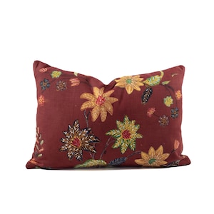 Floral Indonesian Batik Pillow Cover 14&quot;x20&quot; Double Sided Vintage Red Batik Cushion Gift Christmas Home Decor