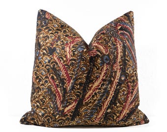 Vintage Batik Pillow Cover: Hand-drawn Javanese Floral Cushion (20"x20")