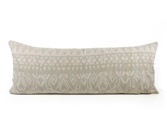 Long Pillow Muted Green Indonesian Ikat Pillow Cover 14"x36"