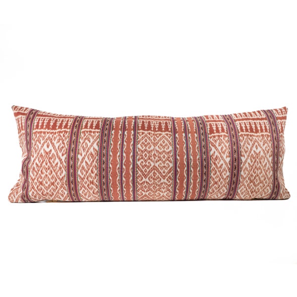 Terracota Amarasi Ikat Long Pillow Cover 14"x36", Natural Dye Indonesian Ikat, Ethnic Pattern