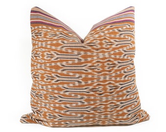 Tribal Borneo Ikat Pillow Cover 20"x20", Brown Indonesian Ikat, Natural Dye Ethnic Pillow