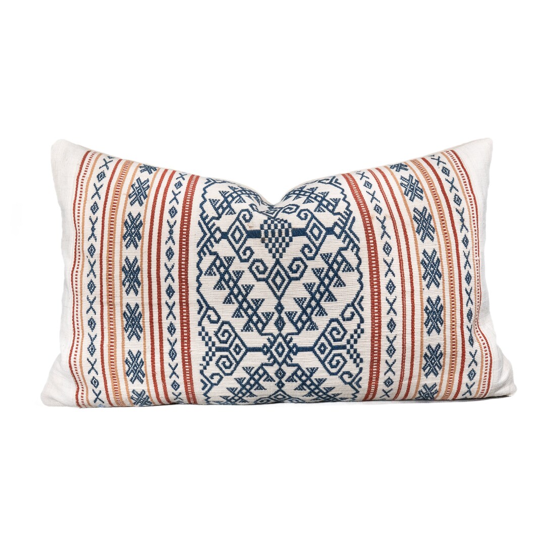 White Blue Pahikung Lumbar Pillow Cover Natural Dye Sumba Etsy UK