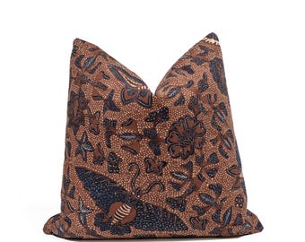 Vintage Batik Pillow Cover 20"x20" : Floral Butterfly Classic Javanese Hand Drawn Traditional Textile