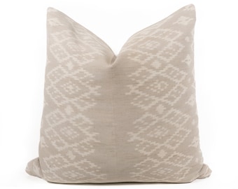 Muted Grey-ish Beige Indonesian Ikat Pillow Cover 18"x18"