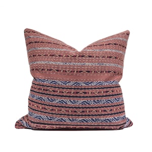Vintage Ikat Cushion– Handwoven Blush Brown Navy Textile