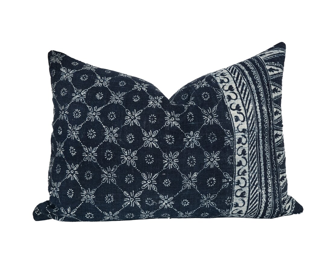 Blue Navy Indigo Batik Pillow Cover Midnight Blue Spun Etsy